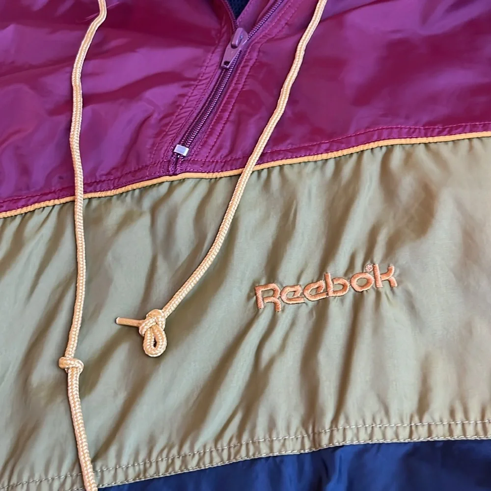 Vintage Reebok Sport Black Gold Maroon 1/4 Zip Pullover Jacket Windbreaker Men L
